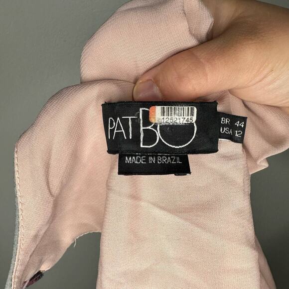 PatBo Peony Print Cutout Midi Crepe Long Sleeve Blue Pink Dress US Size 12 - Picture 14 of 16